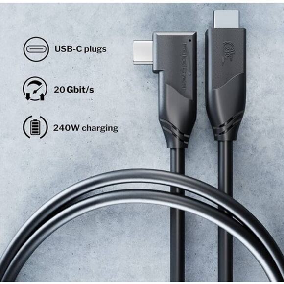 Angled USB-C Cable All-Purpose, USB 3.2 Gen 2x2 - 1.5ft (transfers Data 240W - Picture 2 of 5